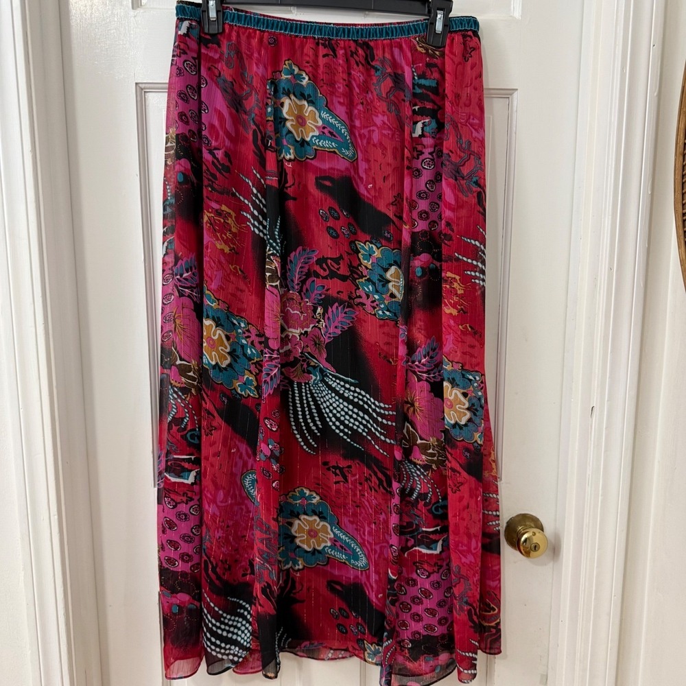 WD.NY Boho Maxi Skirt Sz L Pink Artsy Velvet Waist Shimmer Gypsy Maximalist - Picture 2 of 6